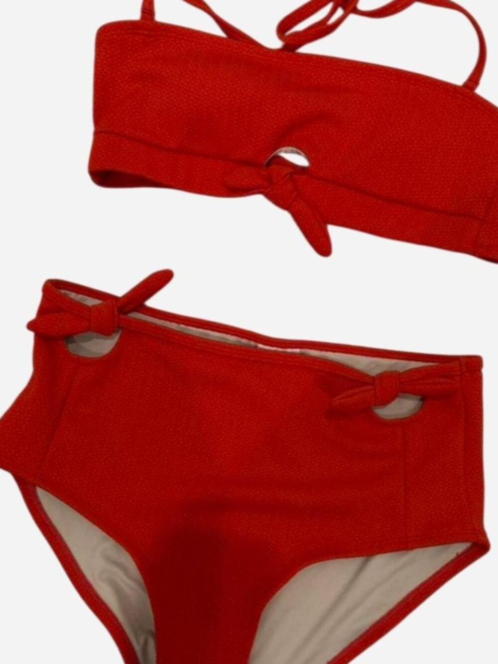 Bright orange two-piece bikini with cut out detail from Motel